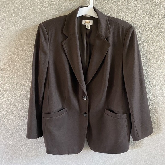 Talbots Brown wool blend blazer Jacket  14W Petite 2 Button Pocket Career - Picture 1 of 11